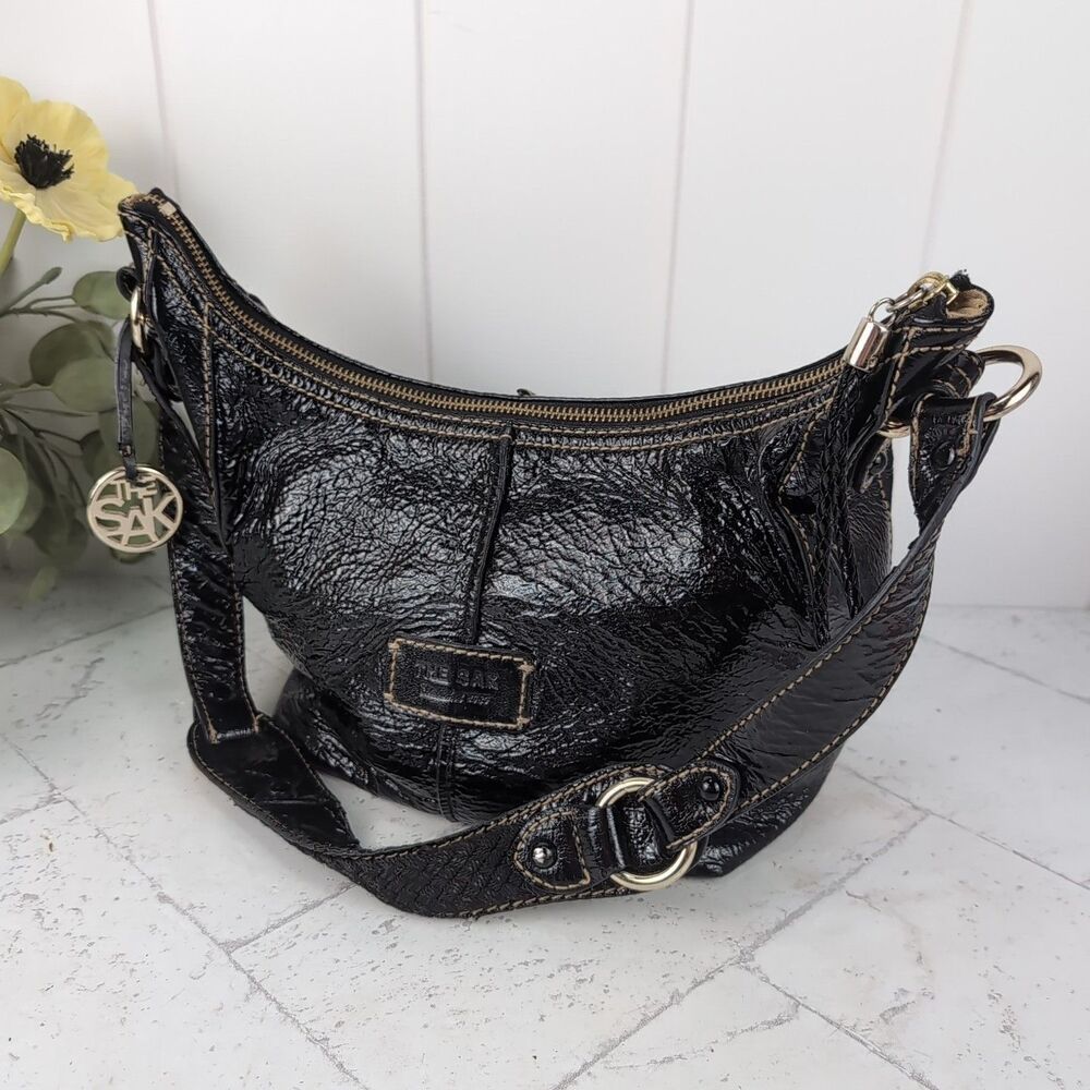 Vintage The Sak Black Patent Leather Hobo Shoulder Bag